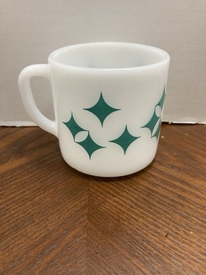 Vintage Atomic Starburst Federal Milk Glass coffee cup MUG Turquoise MCM