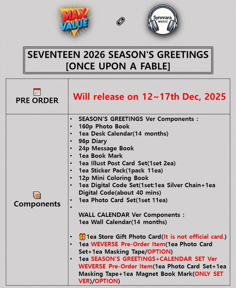 SEVENTEEN 2026 SEASON'S GREETINGS [ONCE UPON A FABLE] /Full Package+WVS POB+GIFT - Image 2 of 4