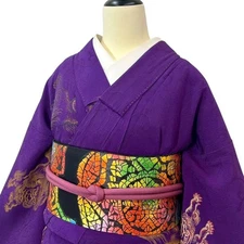 Lion Antique Kimono, Vintage Japanese yukata, Gray, Size unspecified