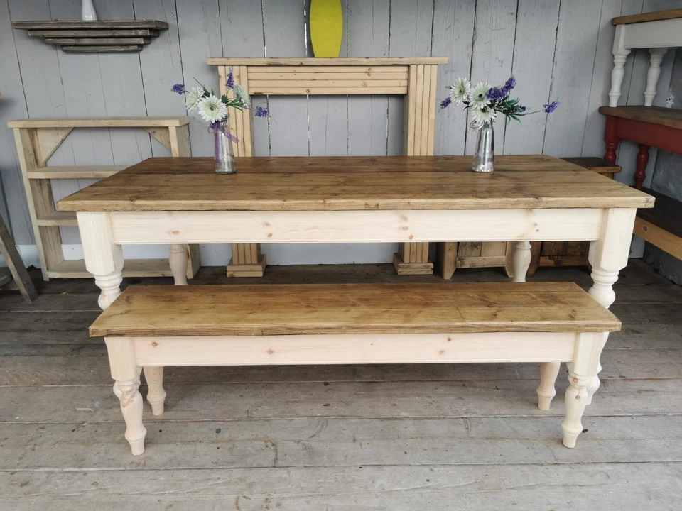 6 Ft Rustic Reclaimed Plank farmhouse dining table and bench - Image 4 of 4