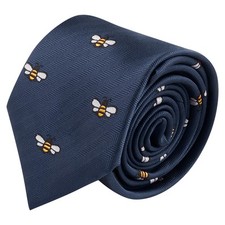 Bee Navy Blue Herringbone Embroidered Tie