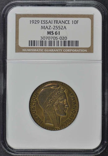 1929 France Essai 10F Maz-2552A NGC MS61