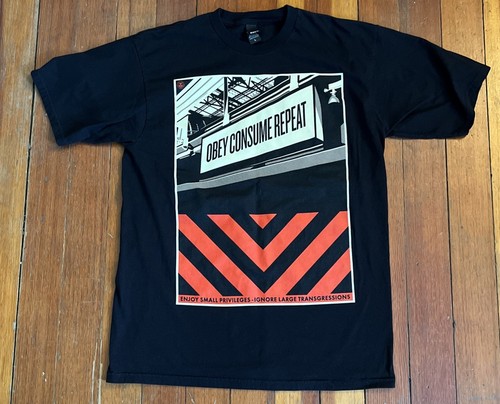 Obey Consume Repeat Subway Sign Graphic Print T-Shirt Black Large