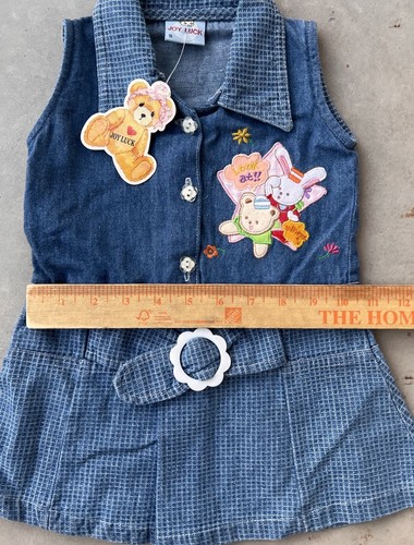 Vintage Joy Luck Denim Dress Size Small Bunny Rabbit Teddy Bear NWT NOS 80s 90s - Picture 6 of 8