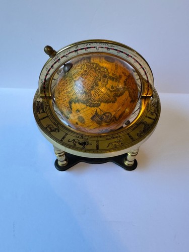 Vecchio antico mappamondo da scrivania in ottone insegna zodiacale celeste vintage - Foto 2 di 8