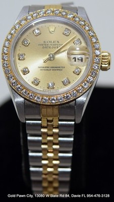 Lady Rolex Oyster Perpetual Datejust Watch Diamond Dial/Bezel 18K Gold/Stainless