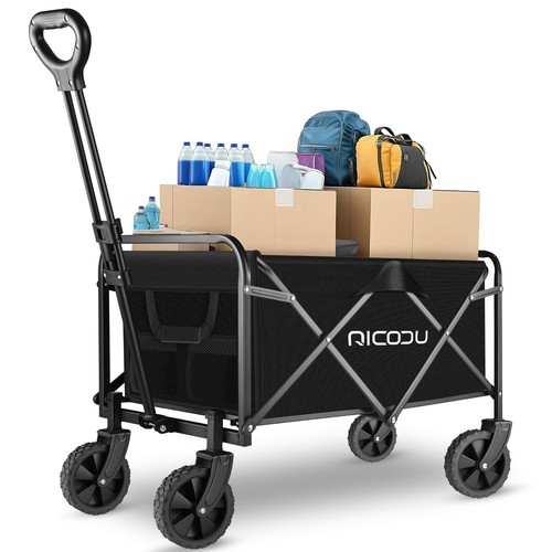 Foldable Wagon Cart with Wheels - 360° Swivel Wheels Grocery Cart on Wheels, ...