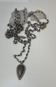 Lucky Brand Two Tone Rhinestone Multi Strand Necklace 60g