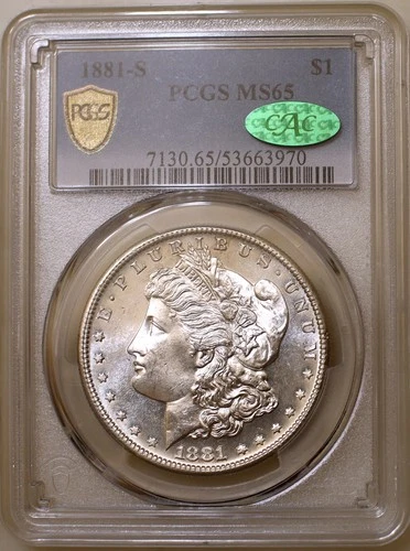 1881-S Morgan Silver Dollar PCGS Gold Shield Trueview MS65 CAC Green