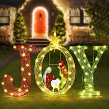 3 Pcs 35 Inch Joy Christmas Nativity Decoration, Lighted Outdoor Nativity Scene