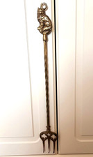 Vintage Solid Brass Cat Toasting Fork 46.5cm Twisted Handle Fireside Hearth