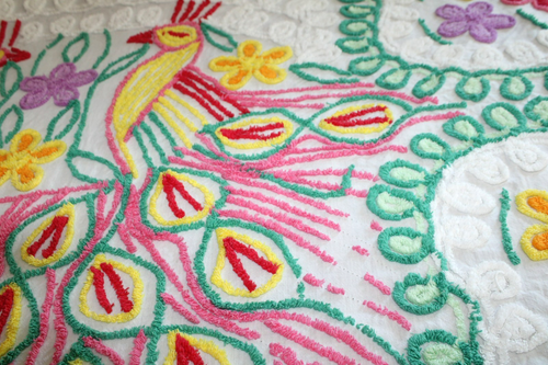 Stunning Vintage Chenille Double Peacock Flowers Queen Bedspread 92" x 100"-SU - Picture 20 of 21