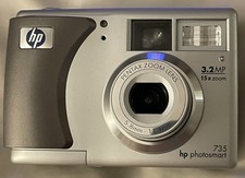 HP PhotoSmart 735 3.2MP Silver Digital Camera Very Clean & Works Takes AA Batter