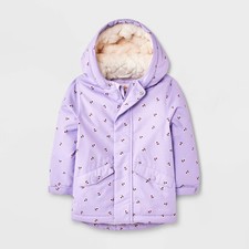 Toddler Girls' Hooded Floral Printed Parka Jacket - Cat  Jack Lavender