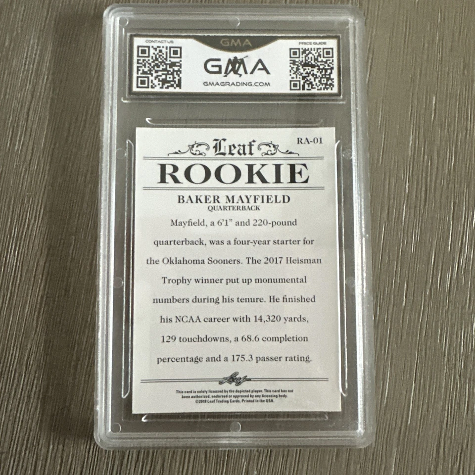 Baker Mayfield 2018 Leaf 限定 #RA-01 新秀卡 GMA 10 — 第 2/2 张图片