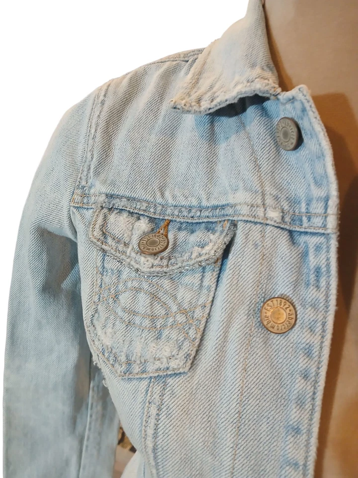 Chaqueta Jean Abercrombie Auténtica Vintage Denim Bordada Floral Juvenil Mediana Foto 4 de 4
