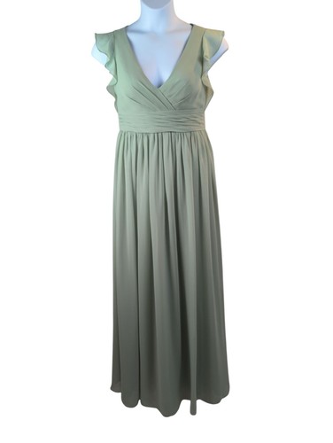 JJ’s House Bridesmaids Dress Sage Green Flutter Sleeve V Neck Open Back Size 8 - Picture 1 of 22