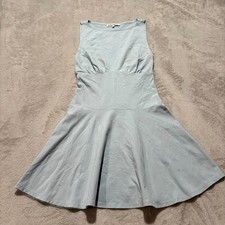Reformation Fit & Flared Mini Dress Womens XS Light Blue Stretch Wear Boat Neck