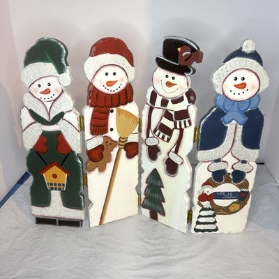 Home Interiors Wood Snowmen Family of 4 Painted Divider Screen 12.5 x15.5  EUC