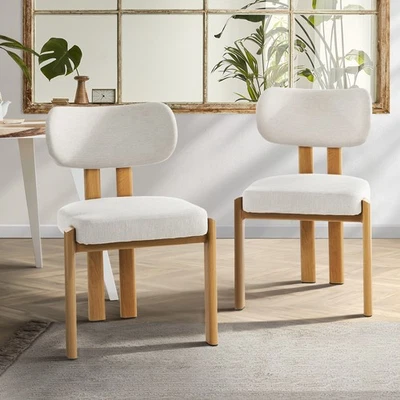 Oikiture Set of 2 Dining Chairs Linen Fabric Kitchen Chair Padded Seat Beige - image 1 of 4