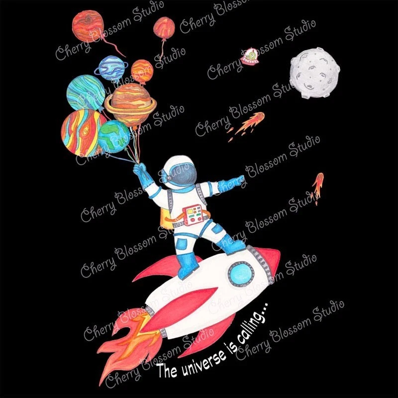 Camiseta espacial: camisetas para niños "The Universe is Calling" camiseta negra; astronauta; Foto 4 de 4