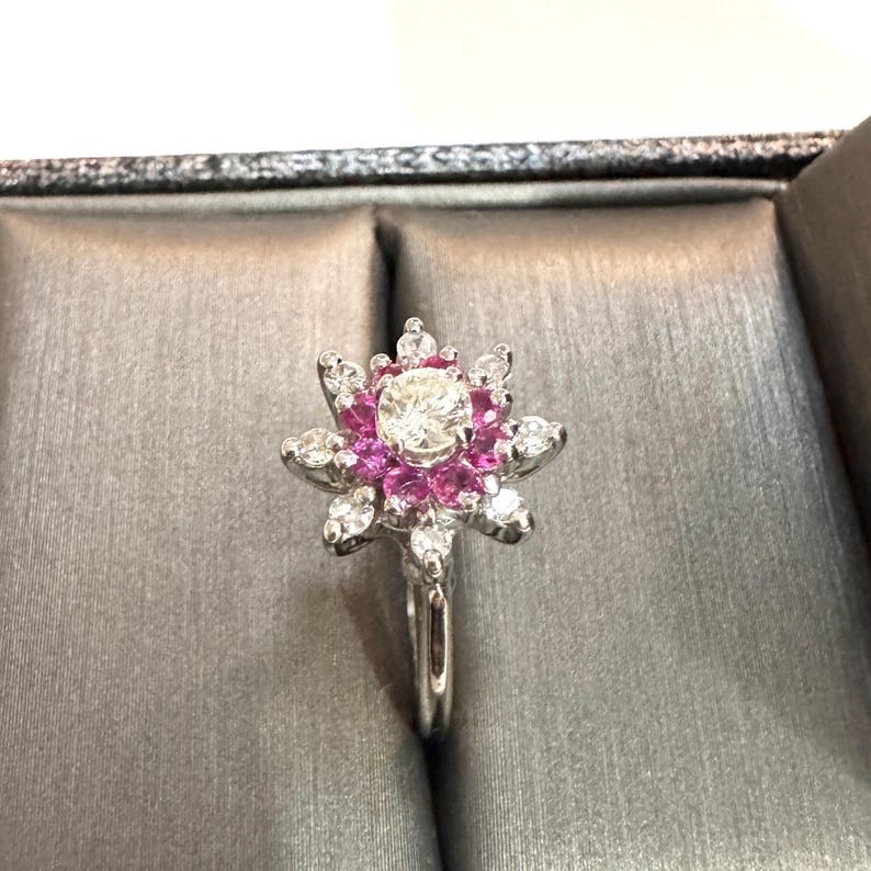 Natural Diamond & Ruby Solid 14k White Gold Doubl… - image 5