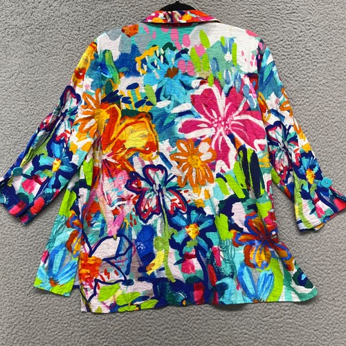 Ali Miles Top Womens L Colorful Floral Art To Wear Flowers 3/4 Sleeve Button Up - Picture 9 of 10