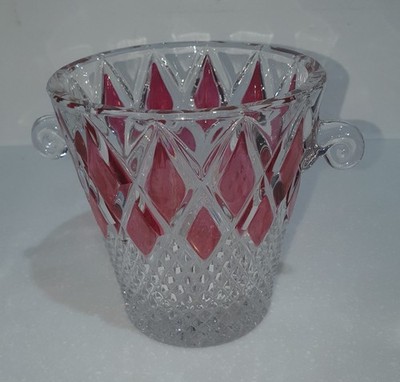 Vase Diamantschliff Kristallglas Eiskübel klar Rubin Preiselbeere gebeizt