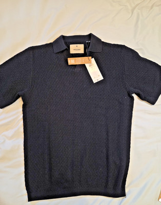Jack & Jones Premium Polo Shirt Men's Small Navy  Textured Knit Sexy Dexy