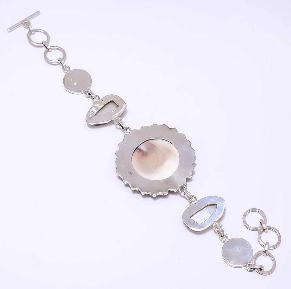 Brazalete de plata de ley 925 concha de ojo de Shiva-India y perlas Biwa 7-8,99" B15 Foto 2 de 4
