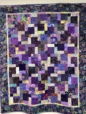 Handmade Patchwork Quilt   Modern Purple Batik Fabric Sofa Throw