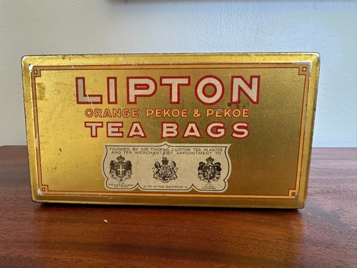1920s VINTAGE LIPTON TEA BAG TIN King George V Alfonso XIII Italian Monarch