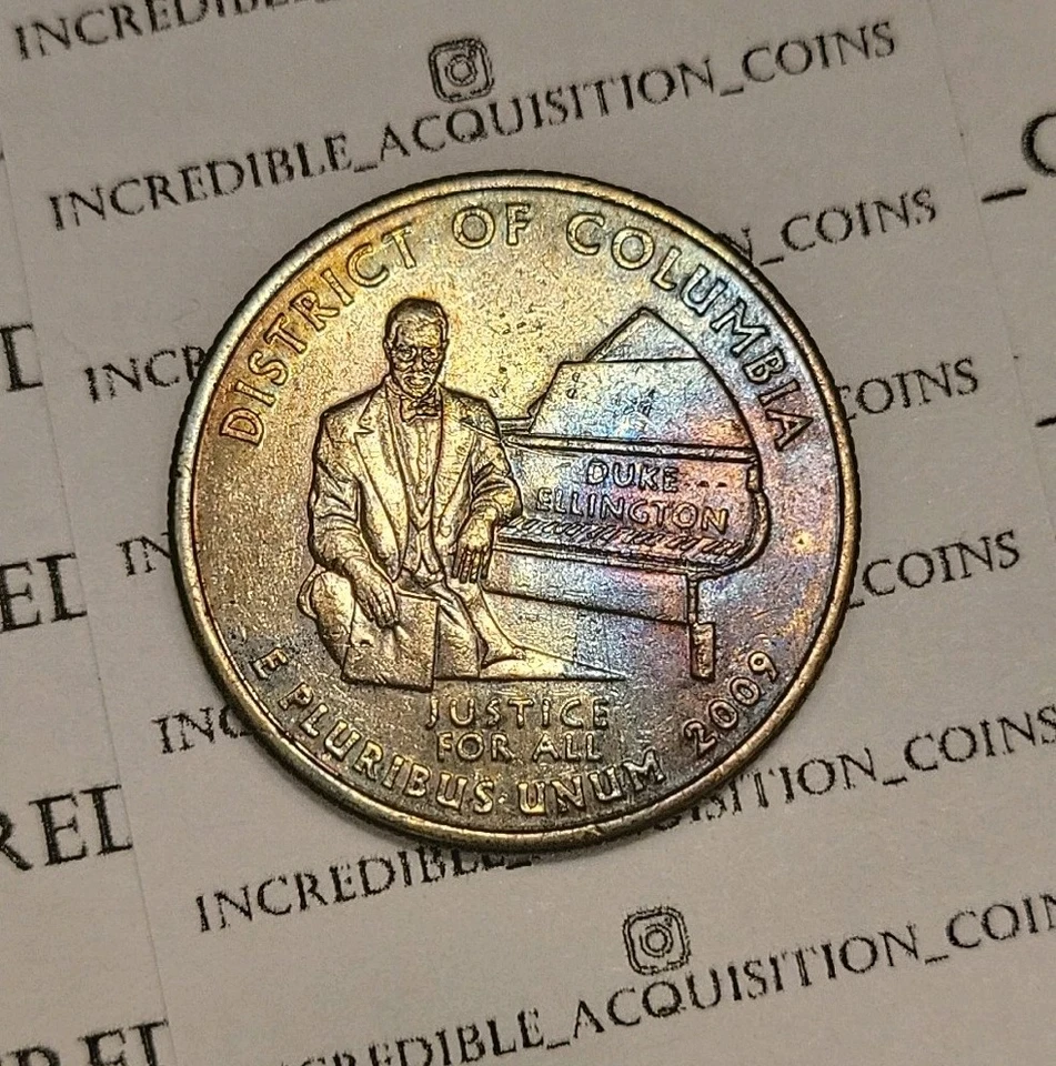 Rarer 2009-D Duke Ellington Quarter Blue Striped Artificial Rainbow Tone US Coin - Image 2 of 2