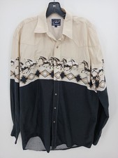 Vintage 90's Roper Western Shirt Size L Horses Snap Buttons