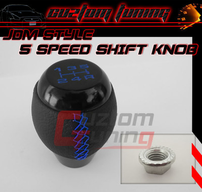 FOR NISSAN 5 SPEED MANUAL M10 X 1.25 BLK LEATHER BLUE STITCH SHIFT