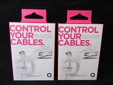 2 x CORDLETS WHITE 4pk Cord Cable Wire organizer desktop wraps QUIRKY computer