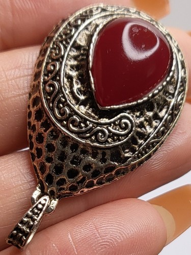 Pendant Silver-tone And Lucite Acrylic Red Bead 5cm In Length - Picture 4 of 10