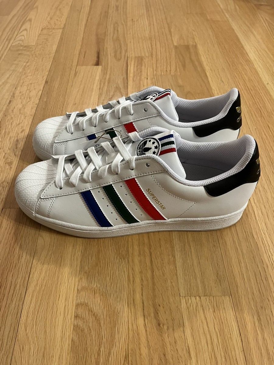 New Adidas Men's Size 11.5 Superstar White/Red/Green/Blue
