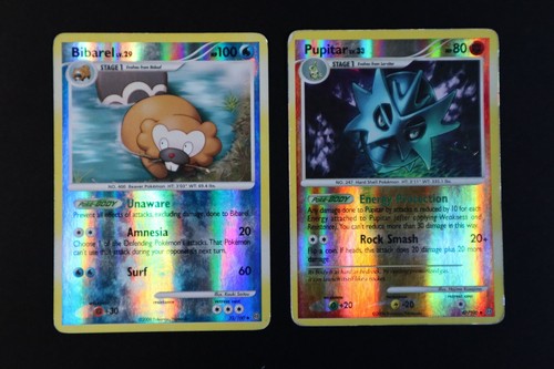 Bibarel 32/100 & Pupitar 47/100 Reverse Holo Pokemon Card Stormfront Mixed Cond