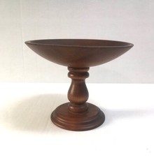 Vintage Round Handcrafted Turned Wood Pedestal fruit Bowl Stand Centre Piece