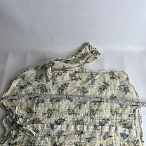 LOFT Womens Shirt Top Size Large Yellow Floral Peasant Button Up 3/4 Sleeve - Picture 4 of 10