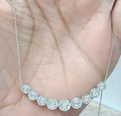 Deal! 1,05 kt natürlicher echter runder Cluster-Diamant 14 K Goldbarren Halskette 18 Zoll