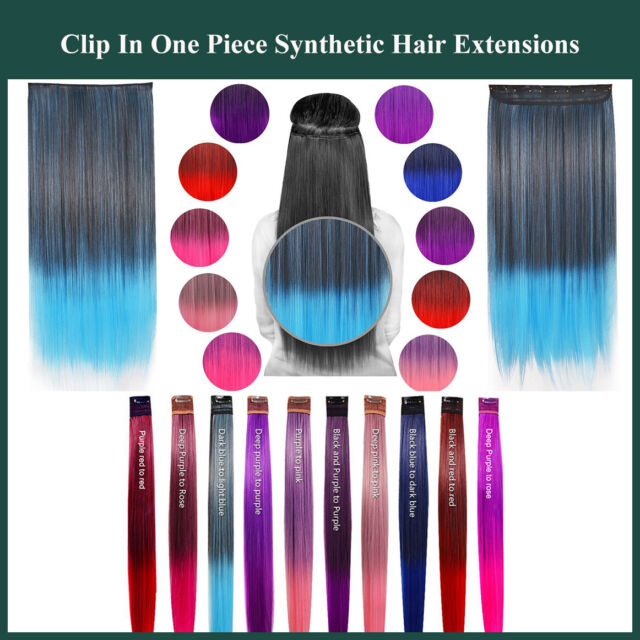 Colourful Dip Dyed Hair Extensions Synthetic Clip in Hair Piece ¾ Full Head