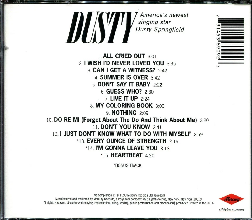 CD Dusty Springfield - Dusty (+3 Bonus Tracks) - Bild 2 von 2