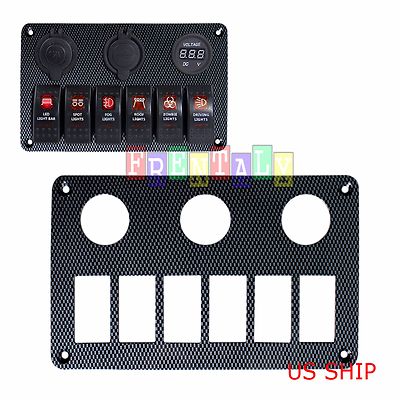6 GANG Carbon Fiber Look PANEL BREAKER Only Waterproof ROCKER SWITCH Car SUV