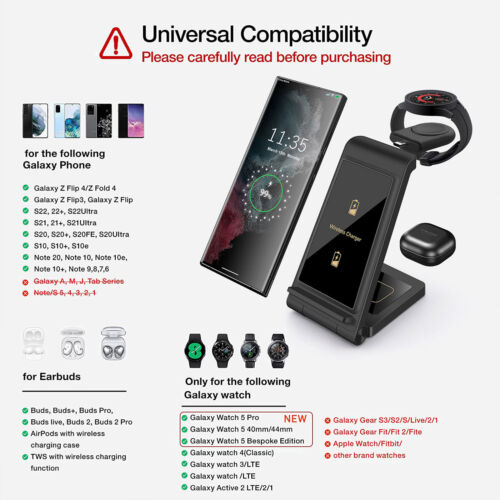 3in1 Wireless Charger Station Dock For Samsung Galaxy Watch 7/Ultra S25+ S24 S23 - Picture 4 of 26