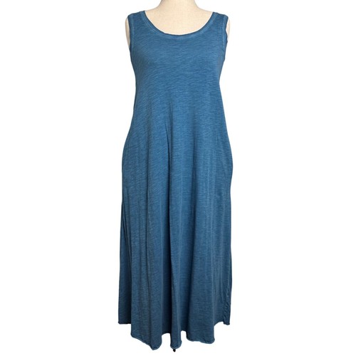 Peruvian Connection Maxi Dress Casual Sleeveless Pockets Blue Cotton M
