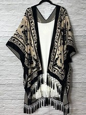 Plus Size Boho Hippie Floral Ethnic Velvet Burnout Kimono Tassel Cardigan Duster