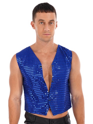 Men Waistcoats Sparkly Sequin Jackets Vest Disco Ballroom Peformance Costumes - Picture 47 of 96
