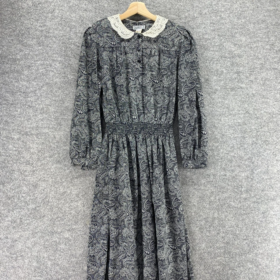 Vestido Taurus II Mujer 10 Negro Cachemira Maxi Largo Elástico Cintura Cuello Botón Foto 3 de 4